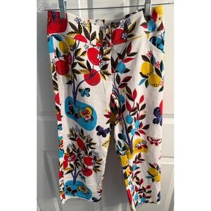 St John Sport Marie Gray White Fruit Butterfly Print Cropped Pants Size 8